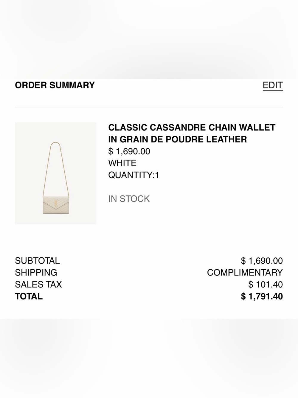 Saint Laurent Cream Quilted Leather Chain Crossbody with Gold YSL - Picture 4 of 4